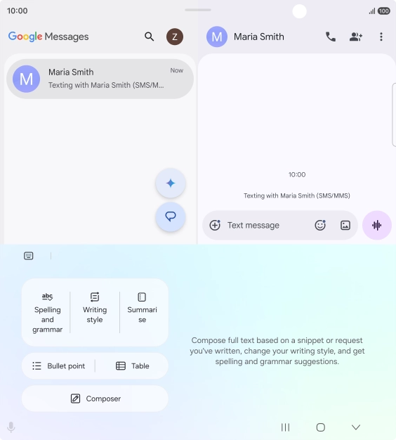 To generate a text, press Composer and follow the instructions on the screen to use the function. To generate a text, press Composer and follow the instructions on the screen to use the function.