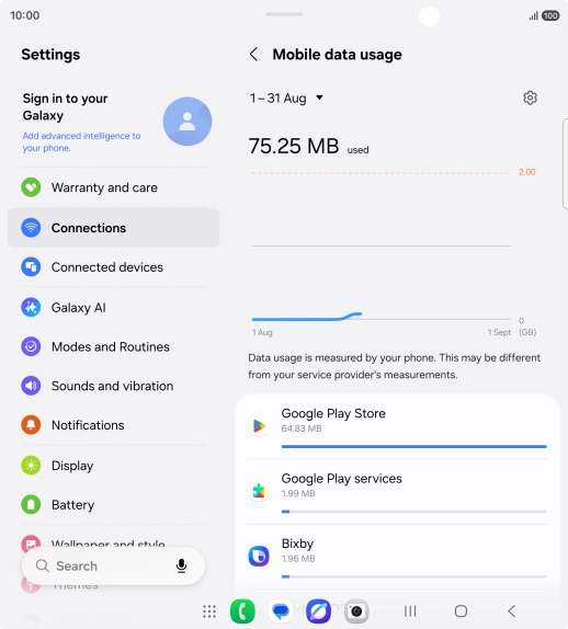 The data usage for each application is displayed below the name of the application. The data usage for each application is displayed below the name of the application.