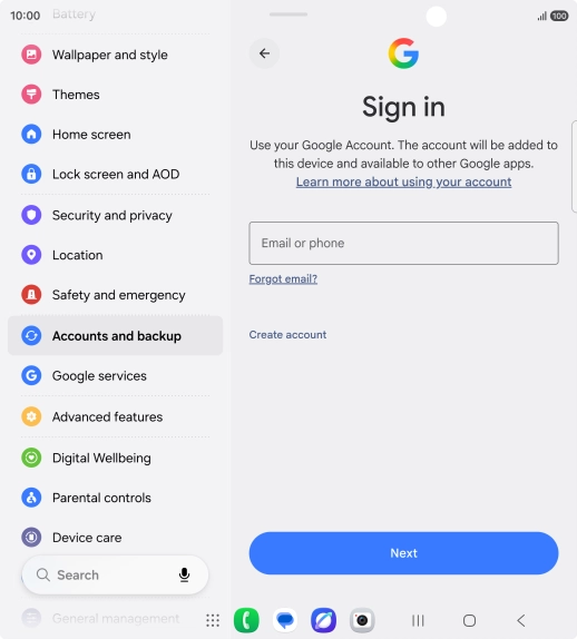If you don't have a Google account, press Create account and follow the instructions on the screen to create an account. If you don't have a Google account, press Create account and follow the instructions on the screen to create an account.