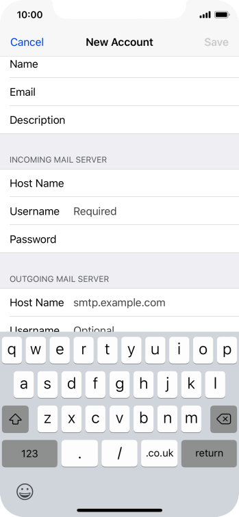 Press Username and key in the username for your email account. Press Username and key in the username for your email account.