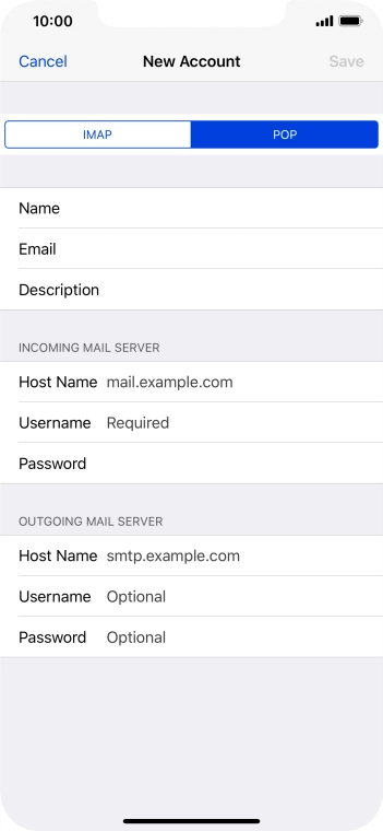 Press Host Name and key in the name of your email provider's incoming server. Press Host Name and key in the name of your email provider's incoming server.