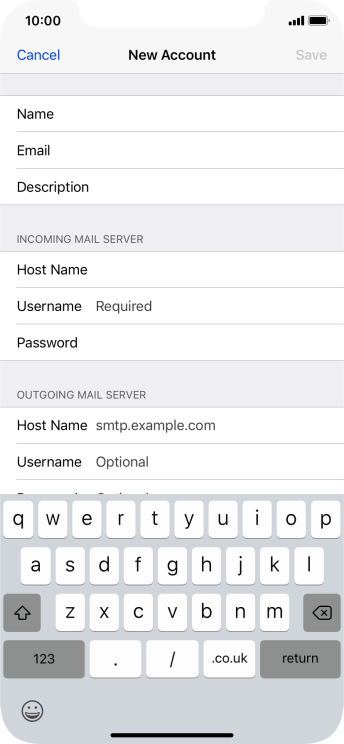 Press Username and key in the username for your email account. Press Username and key in the username for your email account.