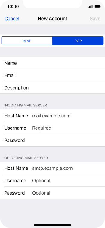 Press Host Name and key in the name of your email provider's incoming server. Press Host Name and key in the name of your email provider's incoming server.