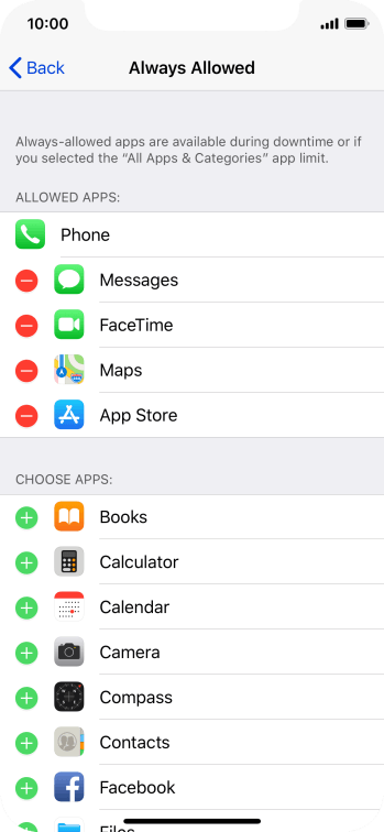 Press the remove icon next to the required app to remove it from the list of allowed apps during Downtime. Press the remove icon next to the required app to remove it from the list of allowed apps during Downtime.
