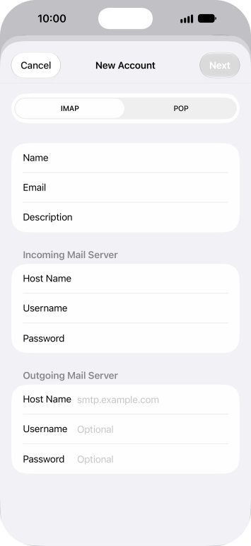 Press Host Name and key in the name of your email provider's outgoing server. Press Host Name and key in the name of your email provider's outgoing server.