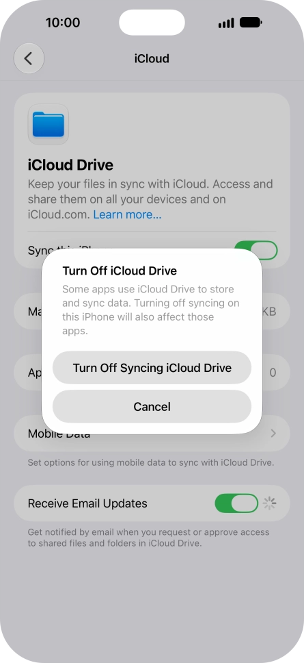 If you turn off the function, press Turn Off Syncing iCloud Drive. If you turn off the function, press Turn Off Syncing iCloud Drive.