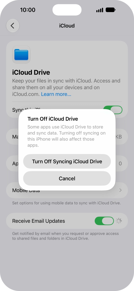 If you turn off the function, press Turn Off Syncing iCloud Drive. If you turn off the function, press Turn Off Syncing iCloud Drive.