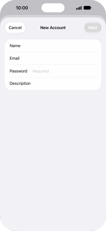 Press Password and key in the password for your email account. Press Password and key in the password for your email account.