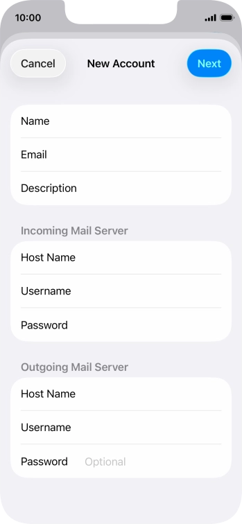 Press Password and key in the password for your email account. Press Password and key in the password for your email account.