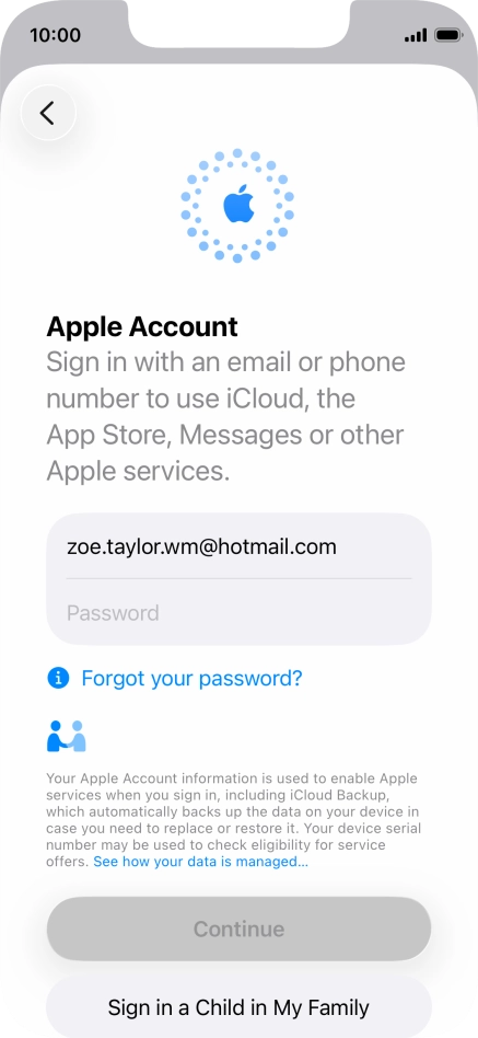 Press Password and key in the password for your Apple Account. Press Password and key in the password for your Apple Account.