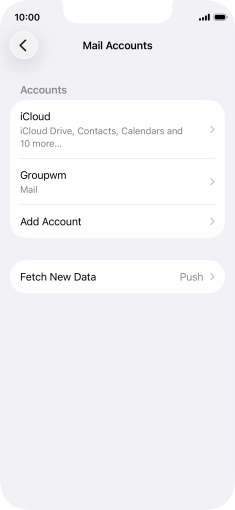 Press the name of the email account you've just set up. Press the name of the email account you've just set up.