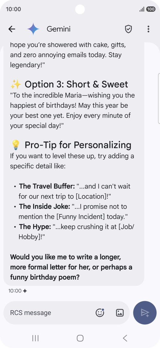 The text suggestion from Gemini is displayed. The text suggestion from Gemini is displayed.