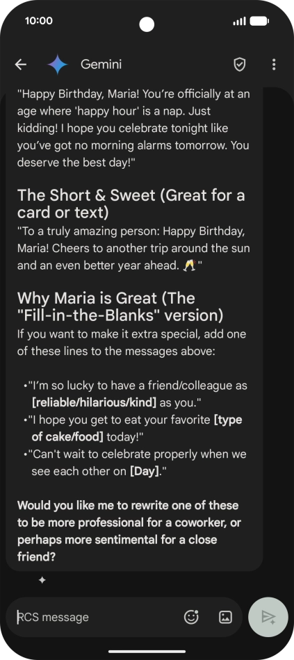 The text suggestion from Gemini is displayed. The text suggestion from Gemini is displayed.