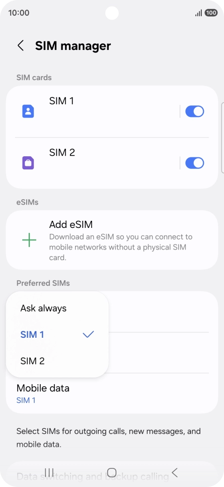 Press the required setting. Press the required setting.