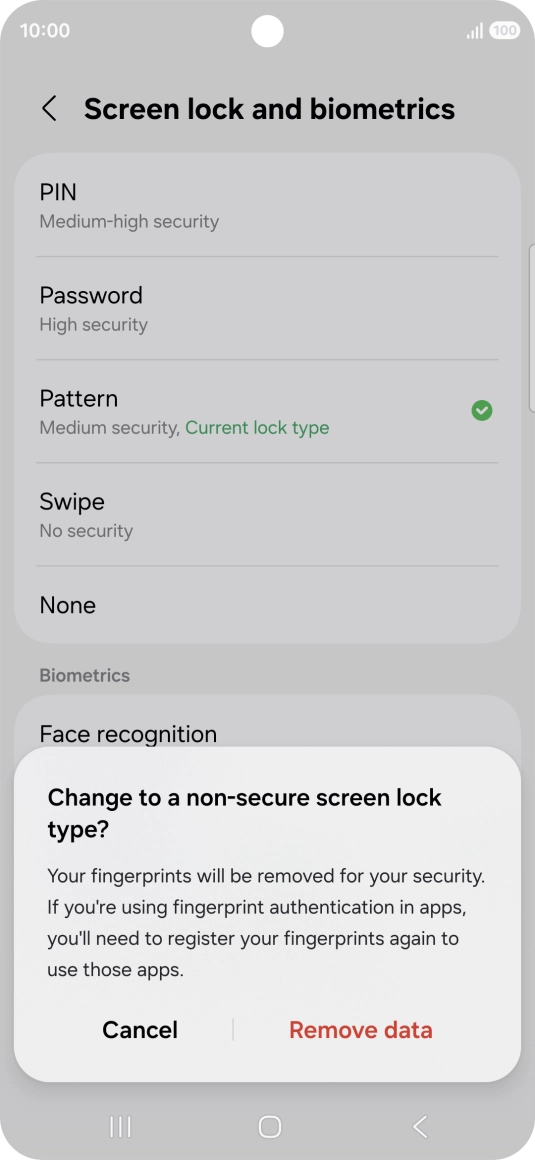 Press Remove data. Press Remove data.