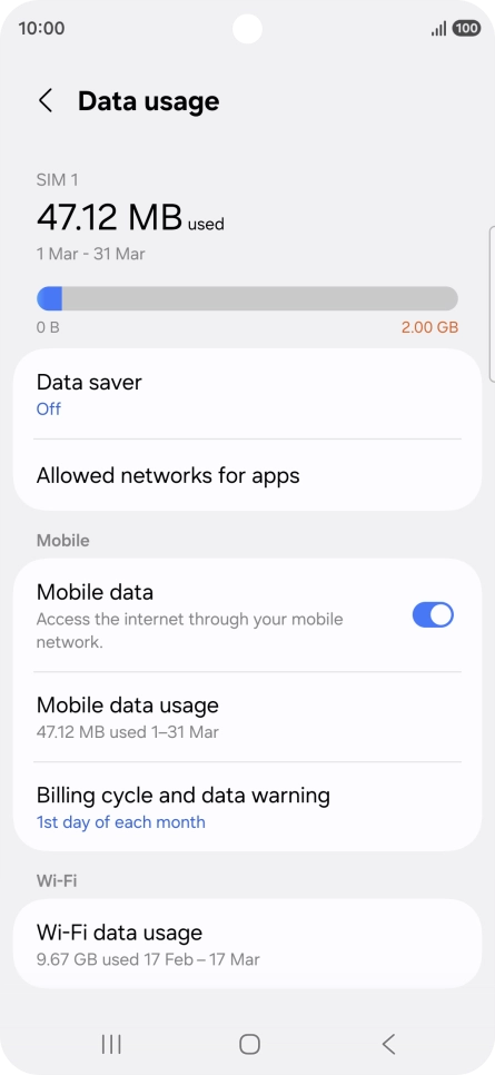 The total data usage is displayed. The total data usage is displayed.