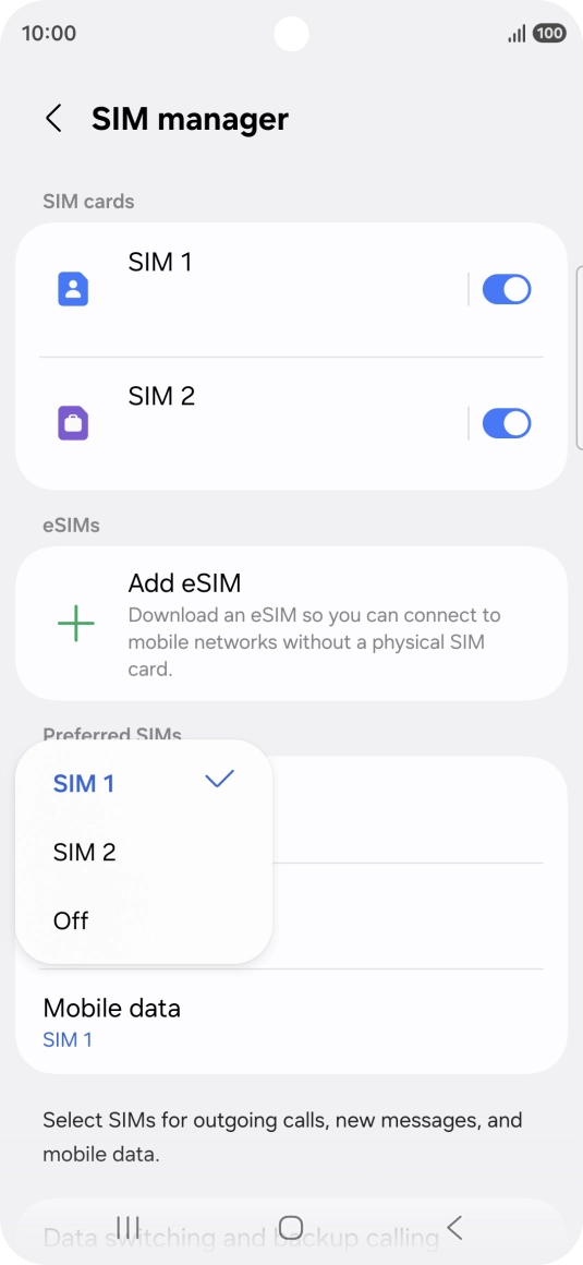 Press the required setting. Press the required setting.