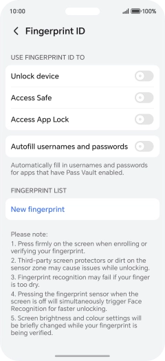 Press New fingerprint. Press New fingerprint.