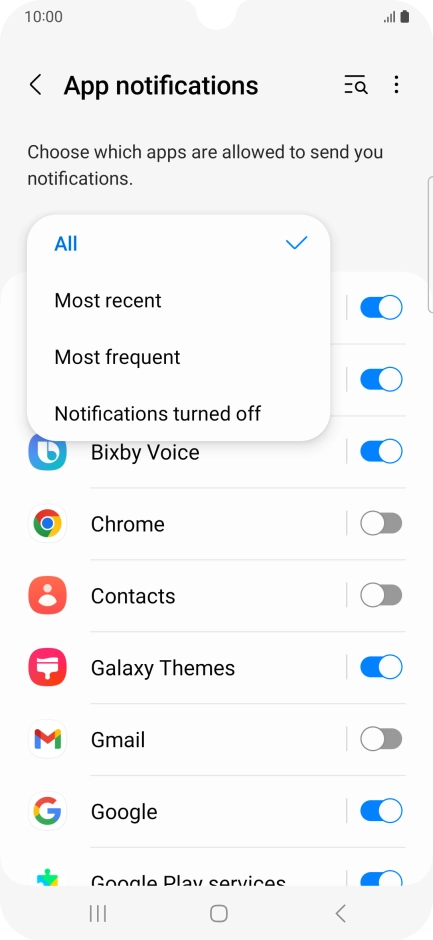 Press the required setting. Press the required setting.