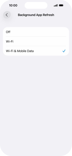 To turn off background refresh of apps, press Off. To turn off background refresh of apps, press Off.