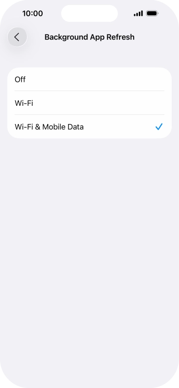 To turn off background refresh of apps, press Off. To turn off background refresh of apps, press Off.