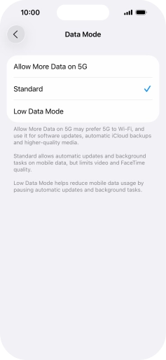 Press the required setting. Press the required setting.