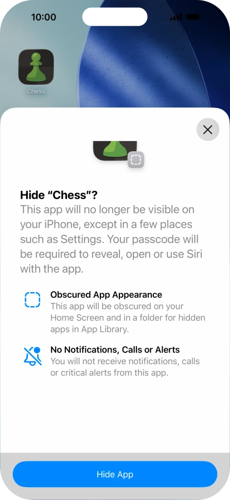 Press Hide App. Press Hide App.