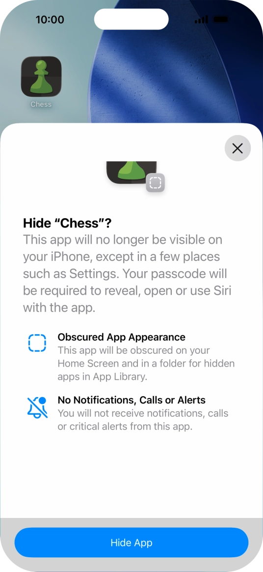 Press Hide App. Press Hide App.