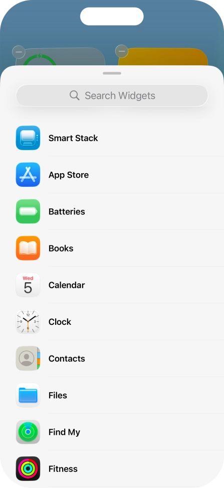 Press the required widget. Press the required widget.