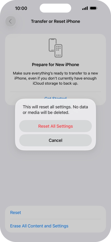 Press Reset All Settings. Press Reset All Settings.