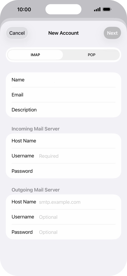 Press Username and key in the username for your email account. Press Username and key in the username for your email account.