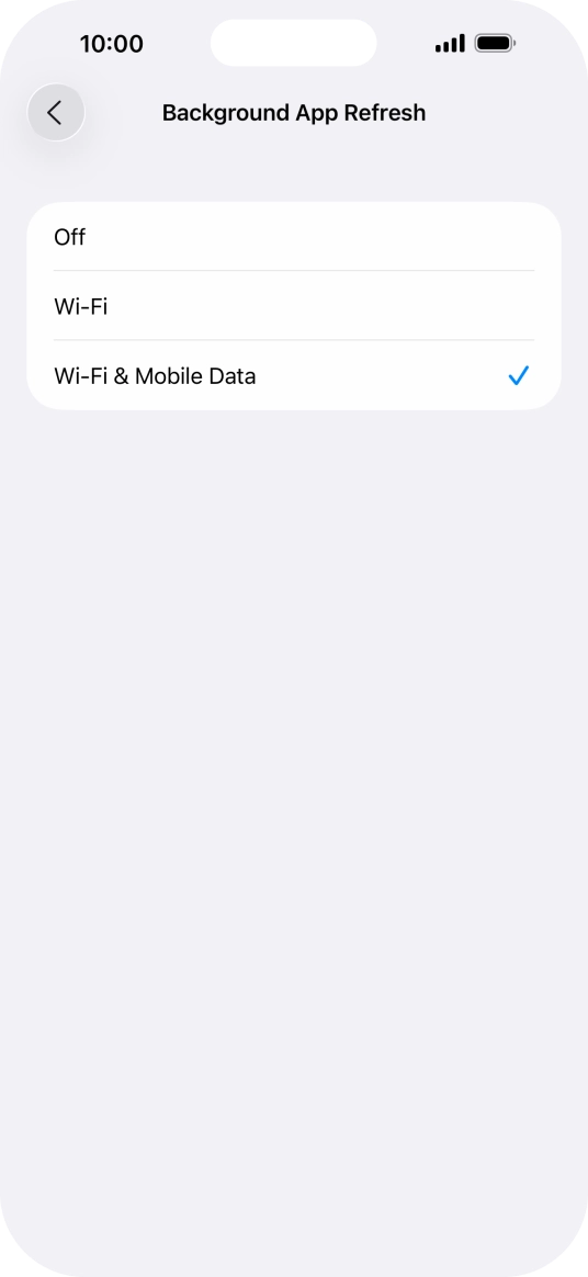 To turn off background refresh of apps, press Off. To turn off background refresh of apps, press Off.