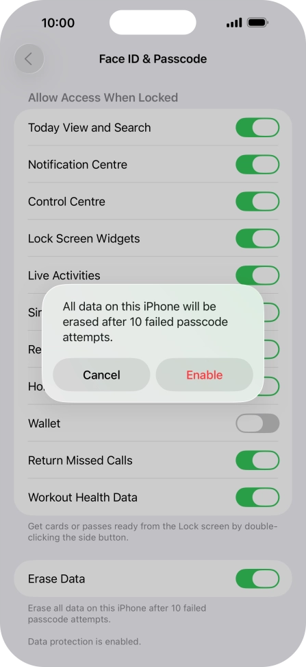 If you turn on the function, press Enable. If you turn on the function, press Enable.