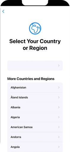 Press the required country or area. Press the required country or area.
