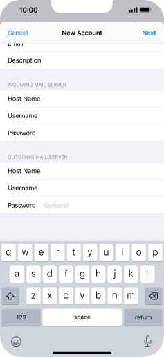 Press Password and key in the password for your email account. Press Password and key in the password for your email account.