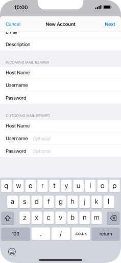 Press Username and key in the username for your email account. Press Username and key in the username for your email account.