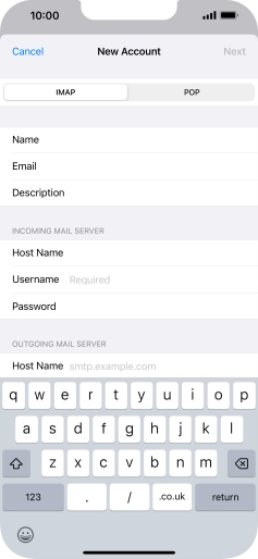 Press Username and key in the username for your email account. Press Username and key in the username for your email account.
