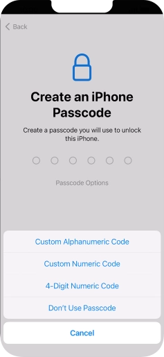 Follow the instructions on the screen to turn on use of phone lock code or press Don't Use Passcode. Follow the instructions on the screen to turn on use of phone lock code or press Don't Use Passcode.