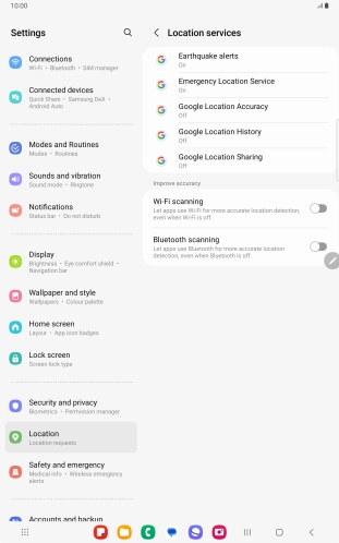 Press Google Location Accuracy. Press Google Location Accuracy.