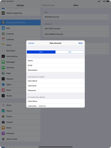 Press Username and key in the username for your email account. Press Username and key in the username for your email account.