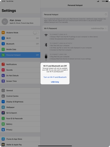If Wi-Fi is turned off, press Turn on Wi-Fi and Bluetooth. If Wi-Fi is turned off, press Turn on Wi-Fi and Bluetooth.