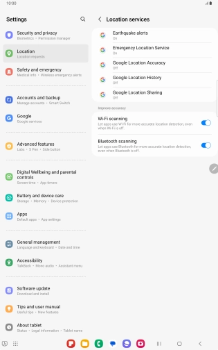 Press Google Location Accuracy. Press Google Location Accuracy.