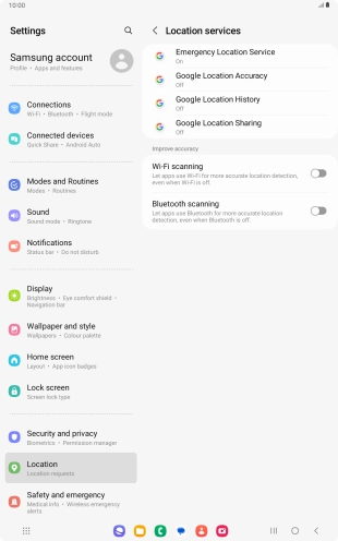 Press Google Location Accuracy. Press Google Location Accuracy.