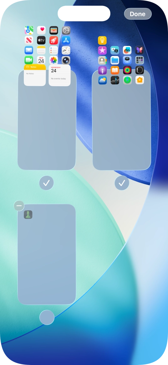 Press the delete icon next to the required home screen page. Press the delete icon next to the required home screen page.