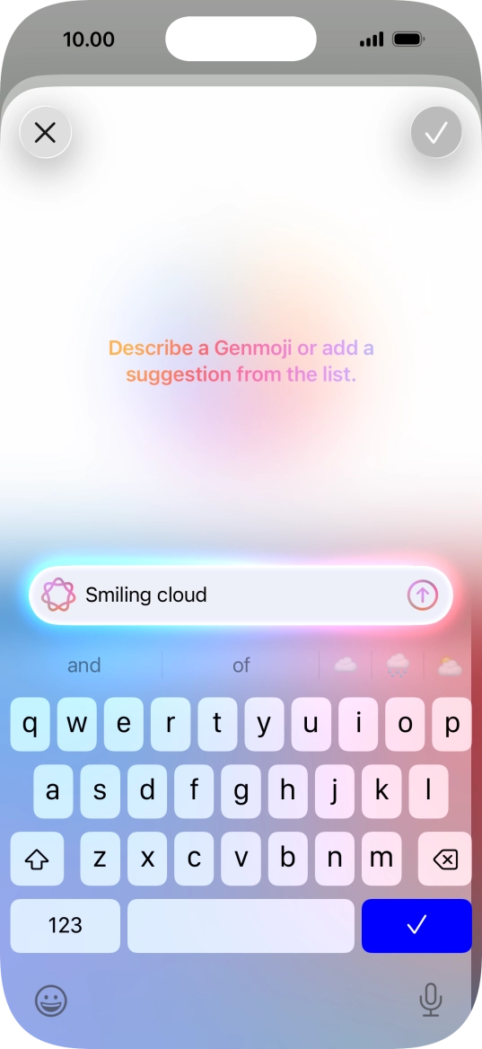 Write in your own words what you would like your Genmoji to look like, and press arrow up. Write in your own words what you would like your Genmoji to look like, and press arrow up.