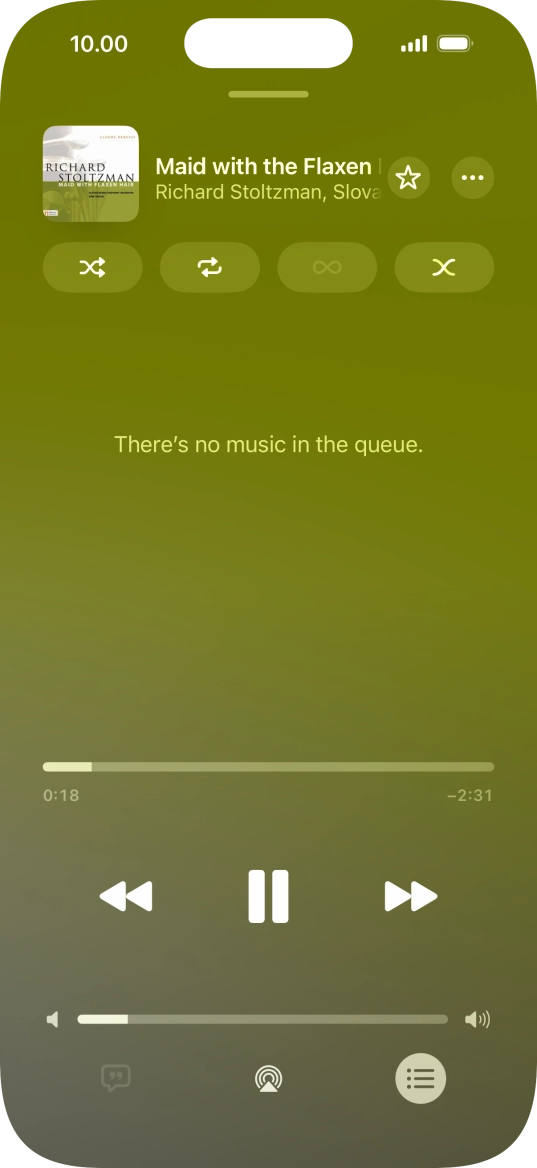 Press the shuffle icon to turn the function on or off. Press the shuffle icon to turn the function on or off.