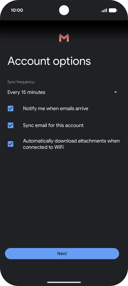 If this screen is displayed, you email account has been recognised and set up automatically. Follow the instructions on the screen to key in more information and finish setting up your phone. If this screen is displayed, you email account has been recognised and set up automatically. Follow the instructions on the screen to key in more information and finish setting up your phone.