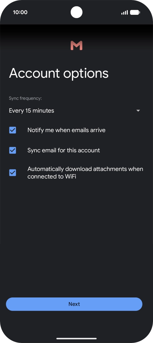 If this screen is displayed, you email account has been recognised and set up automatically. Follow the instructions on the screen to key in more information and finish setting up your phone. If this screen is displayed, you email account has been recognised and set up automatically. Follow the instructions on the screen to key in more information and finish setting up your phone.