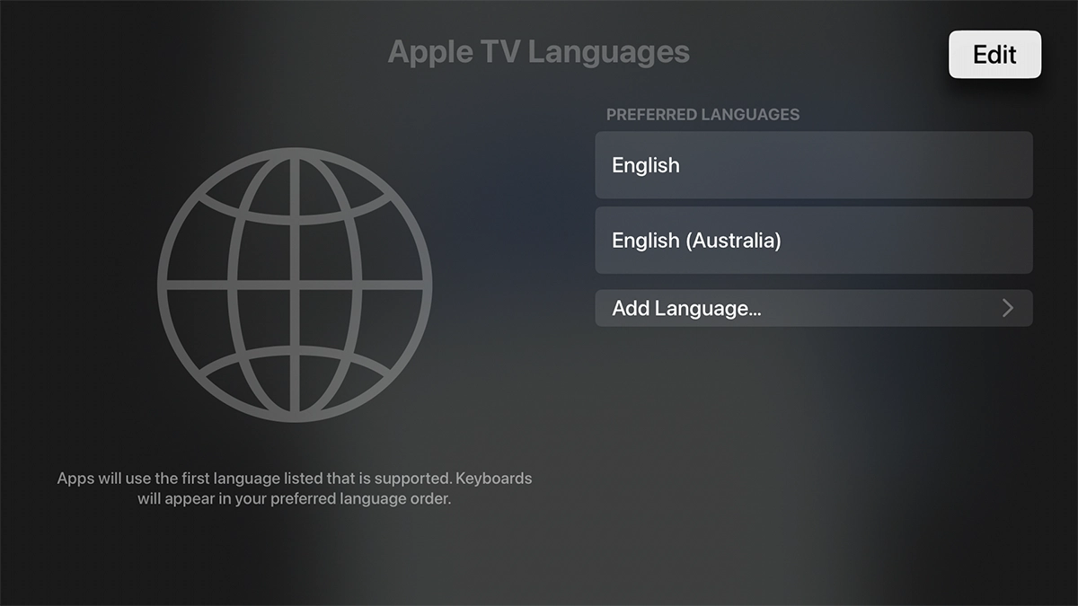 To subsequently select another language as the default language, highlight Edit. To subsequently select another language as the default language, highlight Edit.