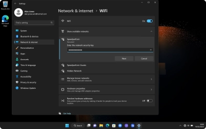 Key in the password for the Wi-Fi network and click Next. Key in the password for the Wi-Fi network and click Next.